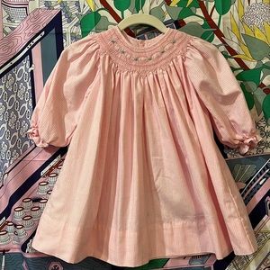 2 T Petit Ami Pink & White gingham smocked baby doll dress. Embroidered flowers